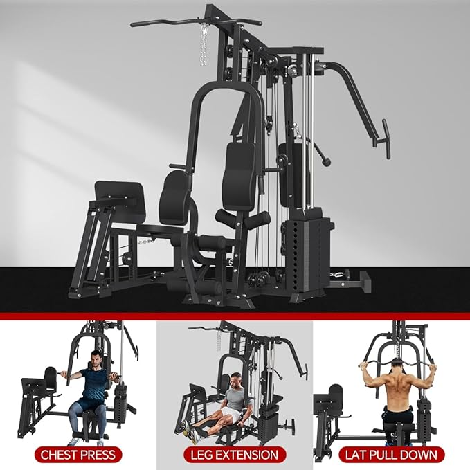 Multifunction Home Gym System Workout Station,Smith Machine with 100LB Weight Stack, Leg Press, LAT Station for Full Body Training (Home Gym Station)