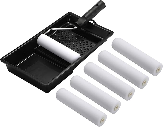 Foam Paint Roller Set with 6-Inch High-Density Foam Mini Roller Cover Refills, Roller Frame and Tray, Bathtub Refinishing Roller Kit, Wall Tile Paint Roller, Pack of 8