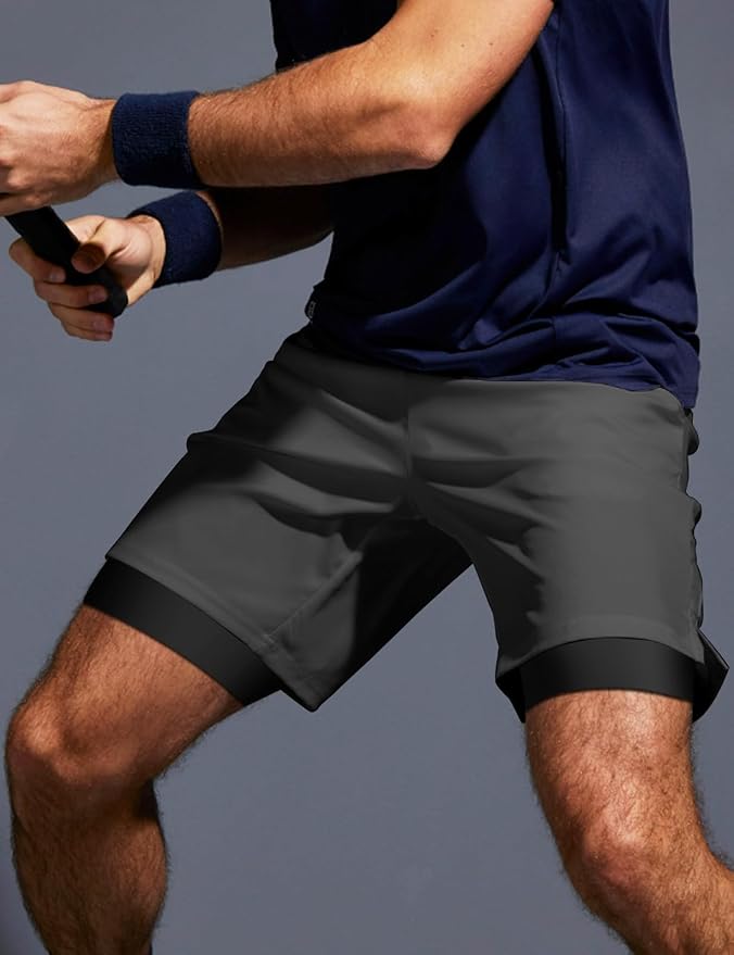 Aolesy Men's 5''/7'' Running Shorts Quick Dry Workout Gym Shorts with Pockets, Tennis Training Athletic(Linerless & Liner)