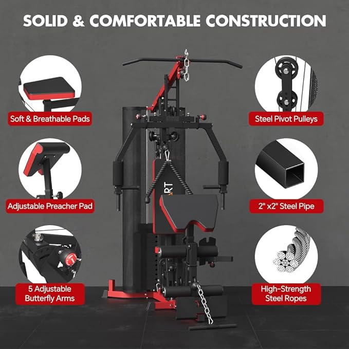 SPART Home Gym, Multifunctional Home Gym Equipment, Workout Station with 160LBS Weight Stack for Leg Press & Chest Fly, All in One Workout Machine Full Body Strength Training with Pulley System