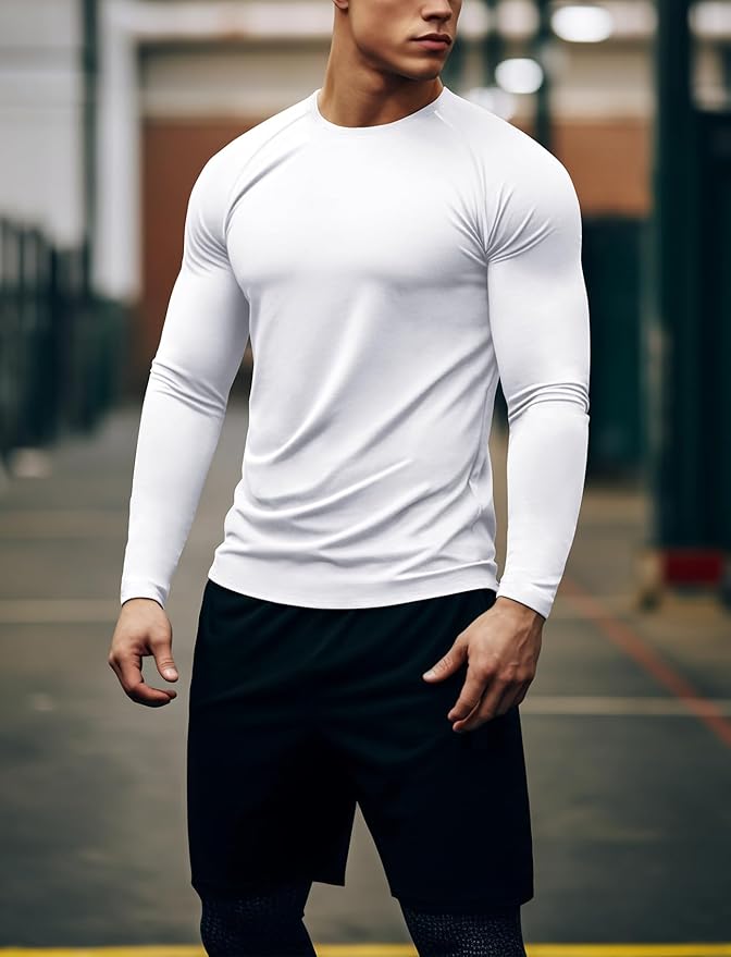 Zengjo Mens Long Sleeve Workout Shirts Moisture Wicking Running Athletic Sport Performance T-Shirt Lightweight SPF Sun Shirt