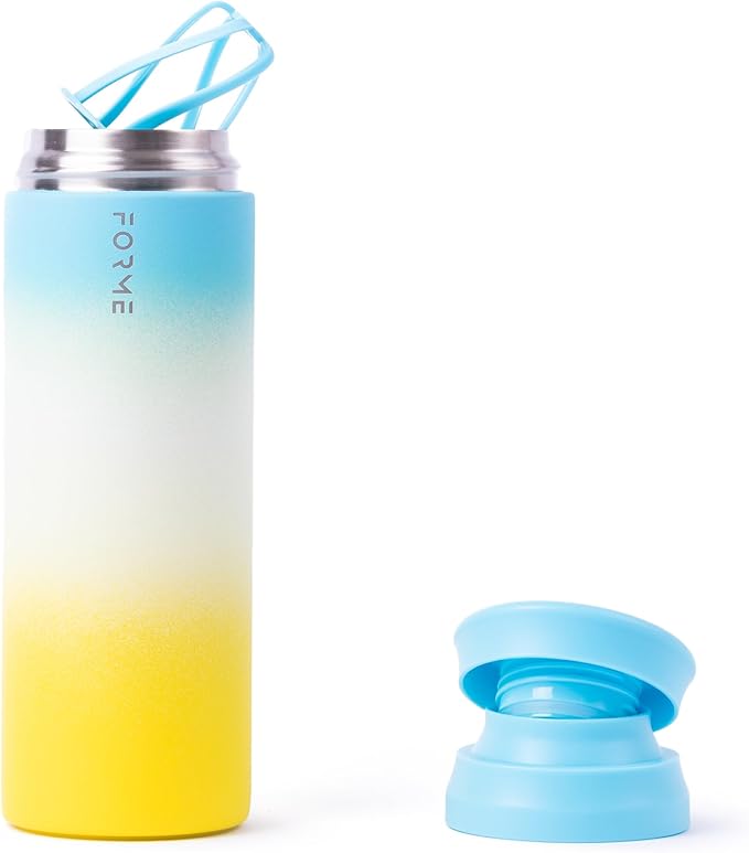 FORME - Shaker, 700ml Stainless Steel Protein Shaker, Double Walled Vacuum Insulated, Cold and Hot Drinks, Silent & Leak Proof, Fits Most Cup Holders (Gradient Yellow/White/Blue)