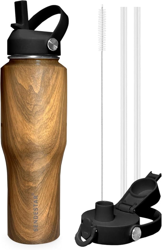 SENDESTAR 32oz Water Bottle Wide Mouth Stainless Steel Vacuum Insulated Double Wall with Straw Lids Fit in Any Car Cup Holder