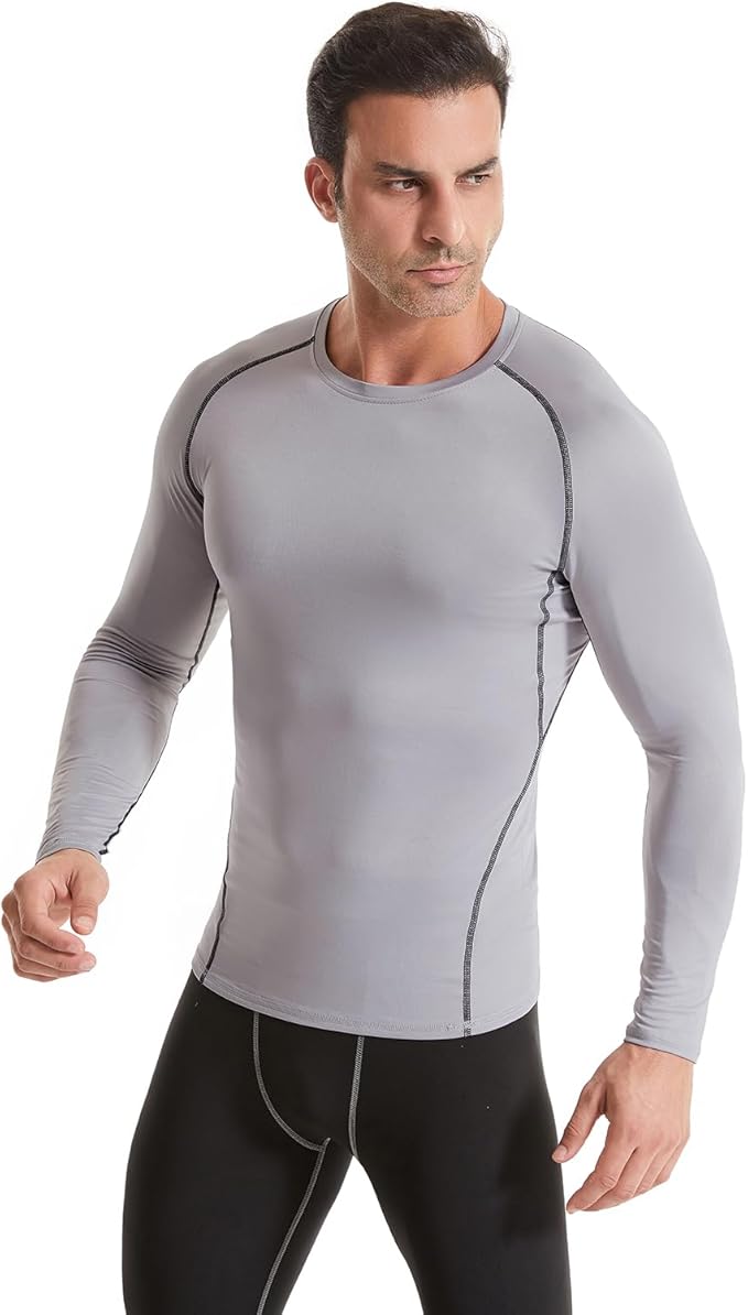 5,6 Pack Men's Compression Shirts Long Sleeve Rash Guard Workout Undershirt Base Layer Athletic Shirt