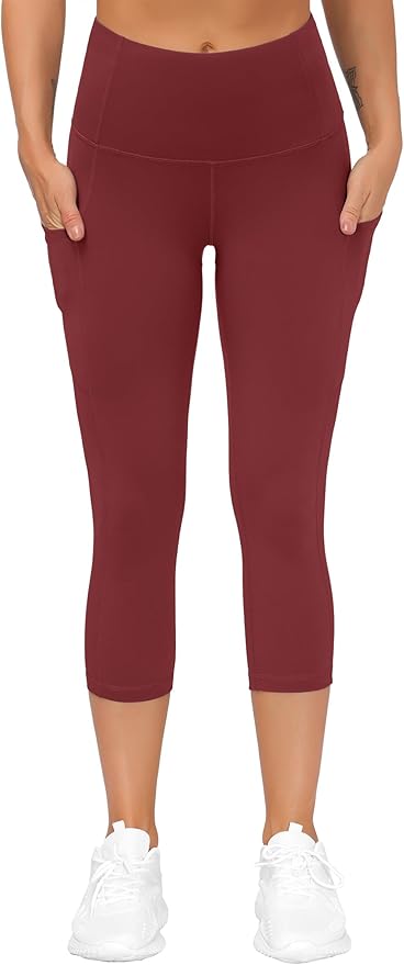THE GYM PEOPLE Thick High Waist Capris Yoga Pants with Pockets, Tummy Control Workout Running Yoga Leggings for Women