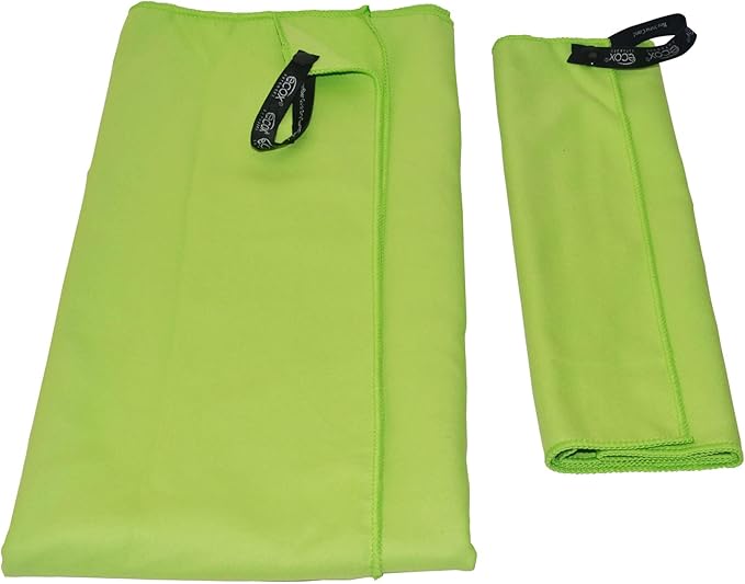 ecox Outdoors Microfiber Towel Fast Drying Soft Feel Fast Action Drying for Gym Beach Outdoors Travel Yoga Camping Compact Size 2 Piece Set 30x60 in and 12x24 in Green MFT2PG
