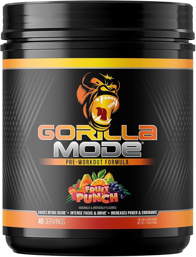 Gorilla Mind Pre Workout - Massive Pumps Laser Focus Energy Power - L-Citrulline, Creatine, L-Tyrosine, Betaine, Hydroprime, Alpha-GPC, 400mg Caffeine, Huperzine A - 816g (Fruit Punch)