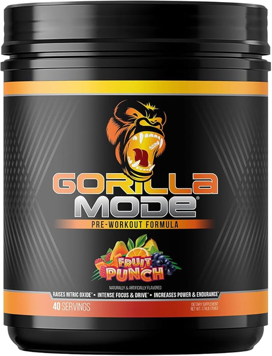 Gorilla Mind Pre Workout - Massive Pumps Laser Focus Energy Power - L-Citrulline, Creatine, L-Tyrosine, Betaine, Hydroprime, Alpha-GPC, 400mg Caffeine, Huperzine A - 816g (Fruit Punch)