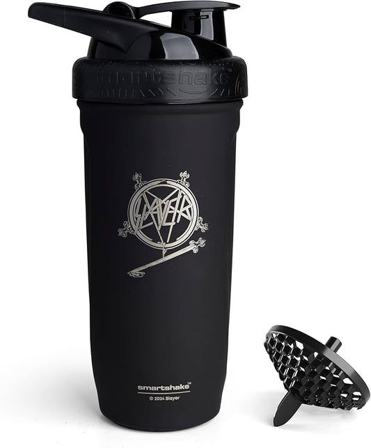 Smartshake Rockband Reforce Stainless Steel Protein Shaker Bottle 900 ml | 30 oz - Leakproof Screw-on Lid - BPA Free - Non Insulated – Unisex (Slayer, South of Heaven Logo)