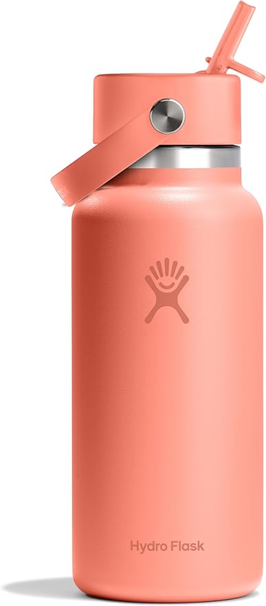 Hydro Flask Water Bottle - Insulated Stainless Steel - Wide Mouth Flex Straw Lid, Non Spill, Leakproof and Refillable in 32 Oz Sunglow