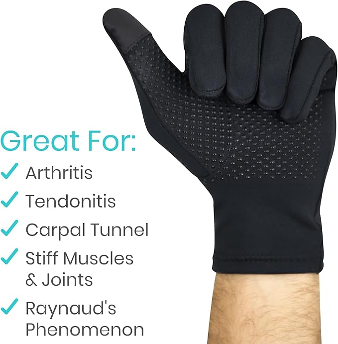 Vive Copper Arthritis Gloves - Full Hand Compression Touchscreen Finger - For Carpal Tunnel, Rheumatoid, Joint Pain, Inflammation - Flexible Wrist and Thumb Pressure Relief for Typing - For Men, Women