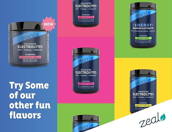 Zeal Electrolyte Powder Recovery Drink (30 Servings | Strawberry Vanilla) w 0 Sugar +BCAAs +B-Vitamins Electrolyte Supplement w Potassium Zinc & Magnesium