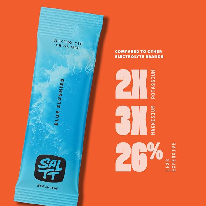 SALTT Electrolytes Powder Flavored Drink Mix - Blue Slushies - 30 Hydration Packets - Magnesium, Potassium, Sodium, Trace Minerals - Zero Sugar & Gluten Free - Travel Essentials