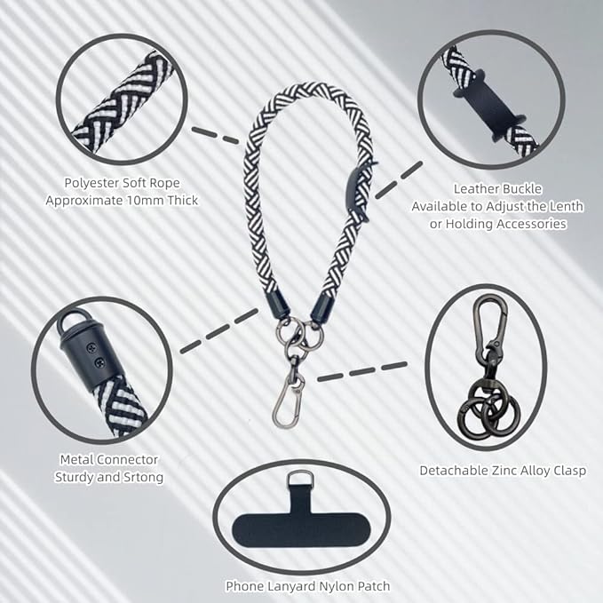 Phone Lanyard Wrist Strap Phone Strap Wrist Lanyard for Cell Phone Around the Hand with Lanyard Patch (Black/White)