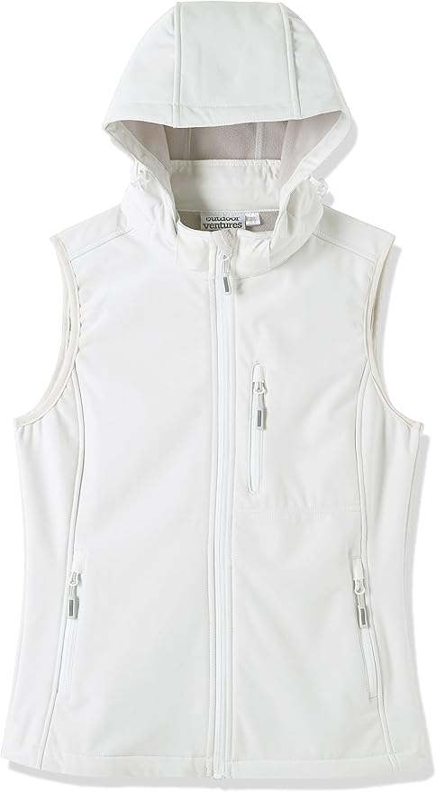 Outdoor Ventures Women's Hooded Lightweight Softshell Vest, Windproof Fleece Lined Sleeveless Jacket for Golf Running Travel