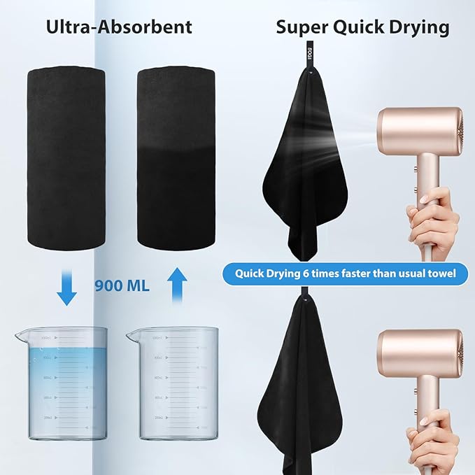 BOGI Microfiber Travel Sports Towel-Quick Dry Soft Lightweight Absorbent Compact for Camping Gym Beach Bath Yoga Swimming Backpacking (M:40''x20''-Black)