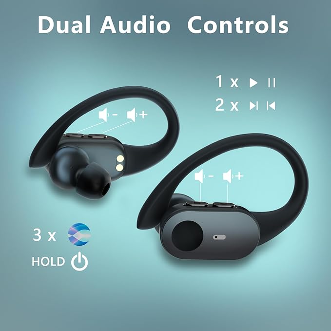 Wireless Earbuds Bluetooth Headphones, 80H Battery with Charging Case, Bluetooth 5.3, Physical Buttons, Real-Time Translation APP, Sport Ear Hooks for Running/Gym/Travel(Black)