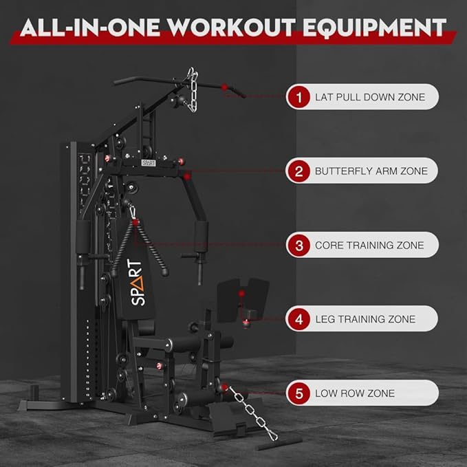SPART Home Gym, Multifunctional Home Gym Equipment, Workout Station with 160LBS Weight Stack for Leg Press & Chest Fly, All in One Workout Machine Full Body Strength Training with Pulley System