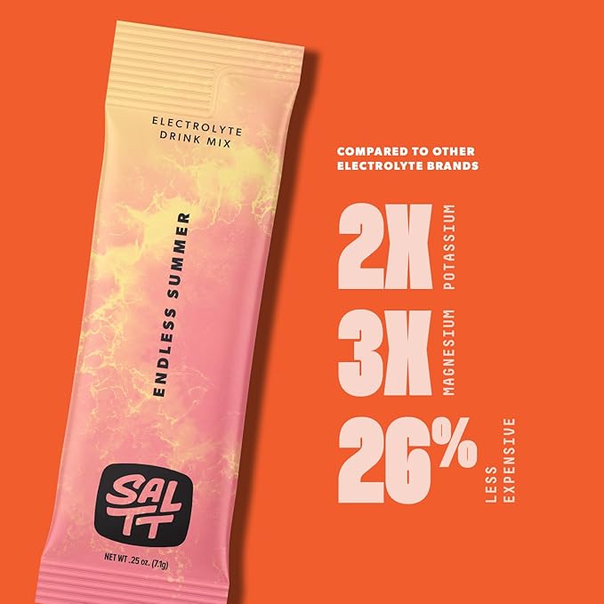 SALTT Electrolytes Powder Flavored Drink Mix - Endless Summer - 30 Hydration Packets - Magnesium, Potassium, Sodium, Trace Minerals - Zero Sugar & Gluten Free - Travel Essentials