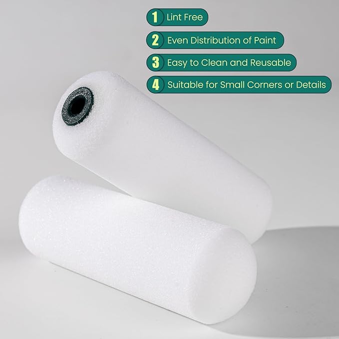 Foam Paint Roller Covers, Paint Roller 4 Inch, 10 Pack, Small Paint Roller, Mini Rollers for Painting, Foam Paint Roller Refills for Smooth Finishes on Walls, Cabinets, Doors