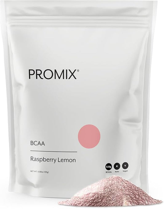 Promix BCAA Post-Workout Energy Powder - 5g Micronized BCAAs, Sugar Free, Plant Based, Vegan, Keto - Raspberry Lemon - 30 Servings (Pack of 1)