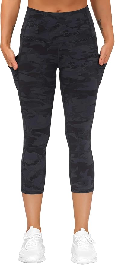 THE GYM PEOPLE Thick High Waist Capris Yoga Pants with Pockets, Tummy Control Workout Running Yoga Leggings for Women