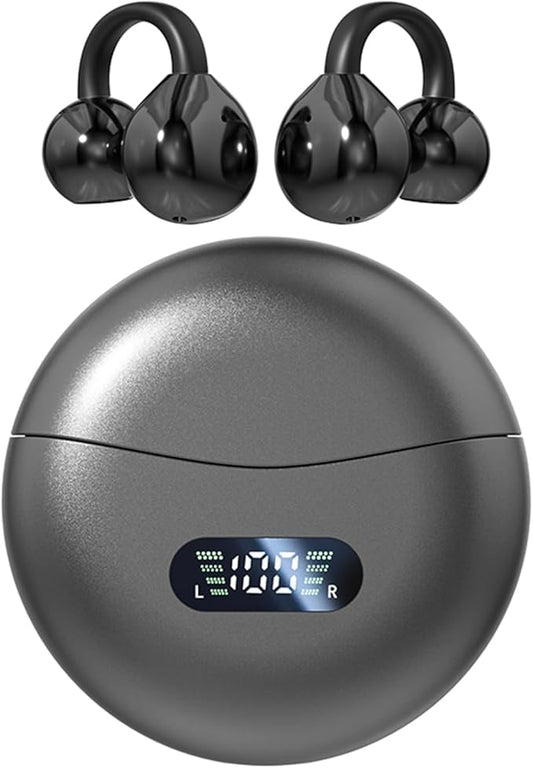 Clip-on Earbuds,Open Ear Earbuds Wireless Bluetooth 5.4, Lightweight Open Ear Headphones with C-Shaped Bridge,Slim Hook,60H Battery,Waterproof,for Glasses Wearers and Workouts (Black)
