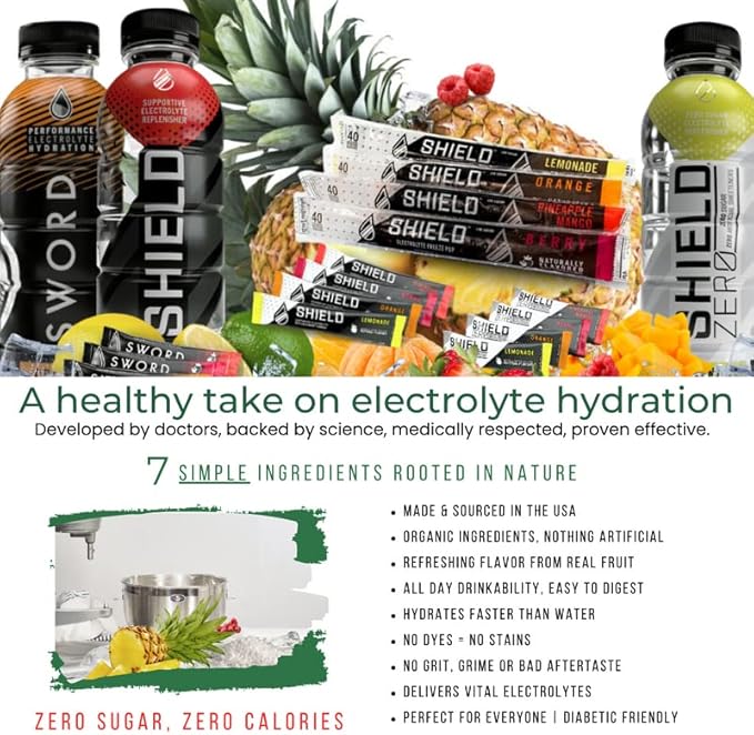 SHIELD Zero | Sugar-Free Electrolyte Replenisher Powder Packets | Natural Ingredients| Clean & Clear with no Dyes and No Artificial Sweeteners | Electrolyte Replenisher | Sugar Free Electrolyte Drink