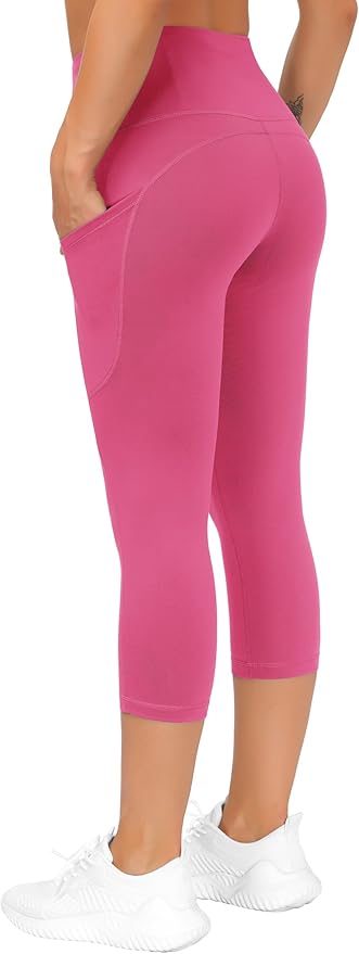 THE GYM PEOPLE Thick High Waist Capris Yoga Pants with Pockets, Tummy Control Workout Running Yoga Leggings for Women