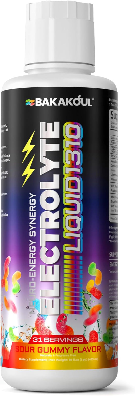 Ultra Electrolyte Liquid & Neuro Hydration, add L Carnitine Supplement Liquid, 1310 mg 5 Electrolytes with Citicoline for Cognitive Support, Rapid Hydration, Arctic-Sourced Minerals, Sour Gummy Flavor