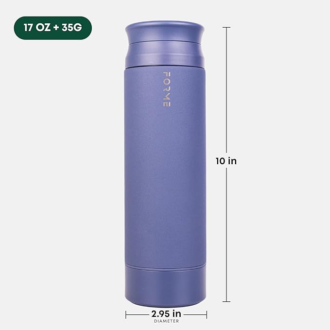 FORME - Blender Shaker Bottle, Leakproof Double Insulated Stainless Steel, Noiseless Shaker Bottle for Hot & Cold Drinks with Supplement Storage, Ideal for Protein & Shakes (Slate Blue, 16.9 ounces)