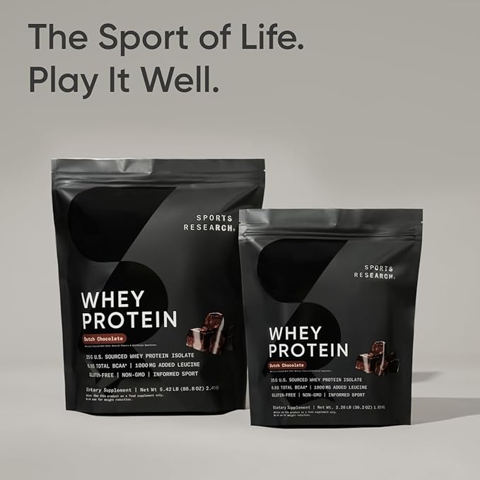 Sports Research Whey Protein Isolate - Sports Nutrition Protein Powder 25g per Serving - 2.27lb Bag Whey Protein - Dutch Chocolate Bulk Protein Powder, 25 Servings