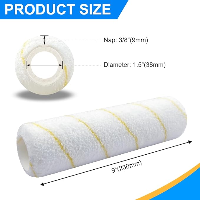 King Origin 9 Inch Microfiber Paint Roller Covers 1/2" Nap - Professional Wall & Ceiling Paint Supplies, 5-Pack Paint Roller Naps for Roller Frame, No Drip Painting Tools for Home