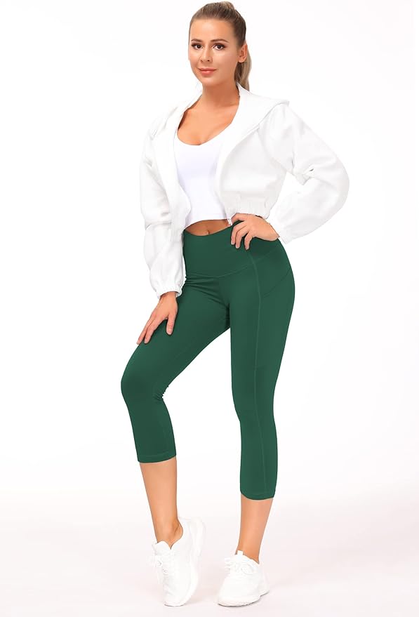 THE GYM PEOPLE Thick High Waist Capris Yoga Pants with Pockets, Tummy Control Workout Running Yoga Leggings for Women