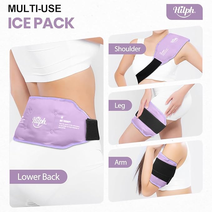 Hilph Low Back Ice Pack Wrap for Pain Relief, Reusable Ice Pack Belt Hot Cold Therapy for Low Back Pain, Lumbar Surgery, Sciatic Nerve, Coccyx, Tailbone Pain (Purple)