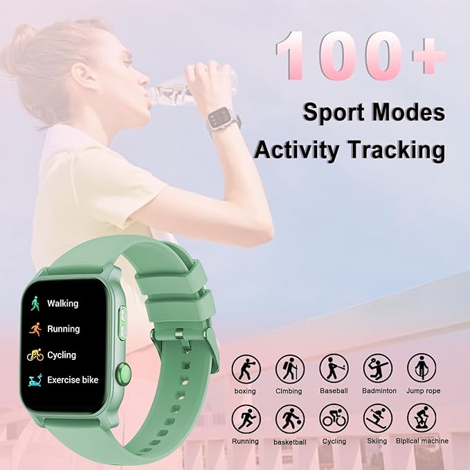 QTLLBT 8 Language Translation smartwatch Bluetooth Call (Answer Make Call) Flashlight 300MAH Fitness Tracker IP68 Waterproof 100 Sports Heart Rate Monitor for Android iPhone Women smartwatch (Green)