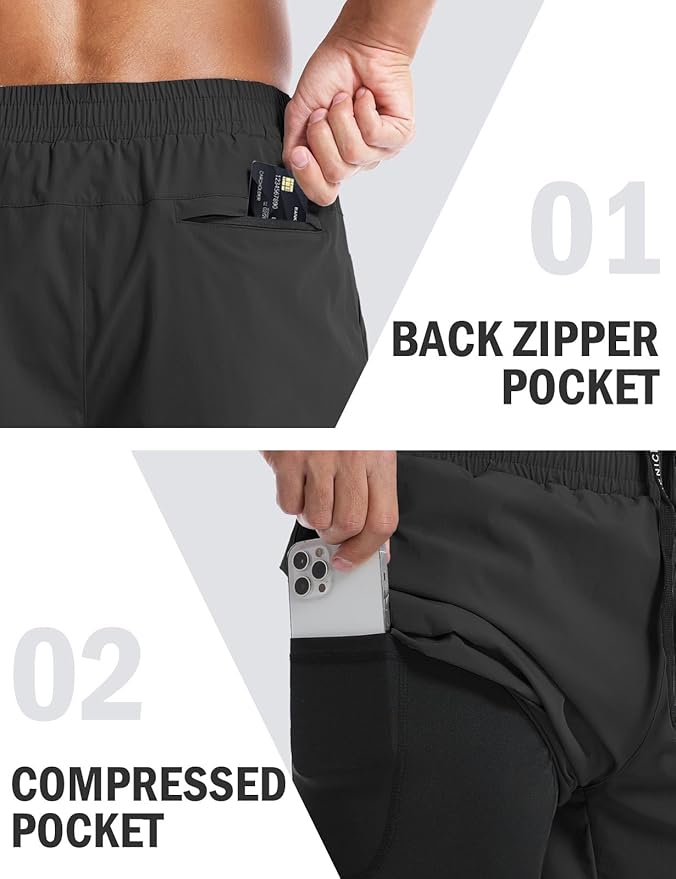 Aolesy Men's 5''/7'' Running Shorts Quick Dry Workout Gym Shorts with Pockets, Tennis Training Athletic(Linerless & Liner)