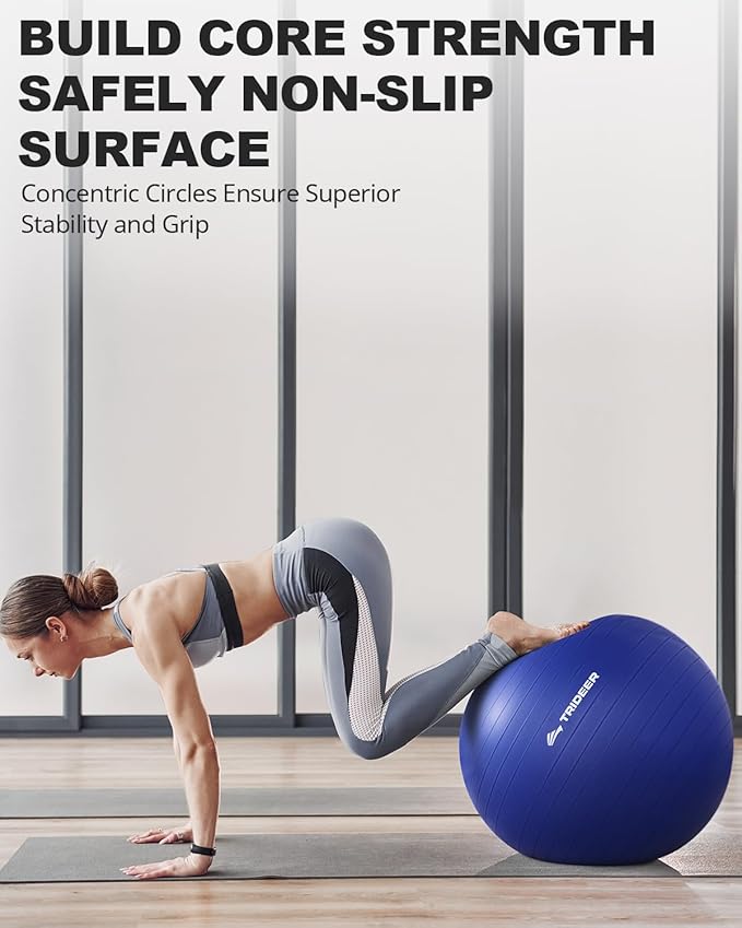 Trideer Extra Thick Yoga Ball Exercise Ball, 5 Sizes Gym Ball, Heavy Duty Ball Chair for Balance, Stability, Pregnancy, Quick Pump Included