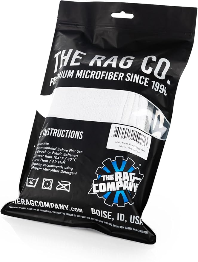 The Rag Company - Sport & Workout Towel - Gym, Exercise, Fitness, Sport, Ultra Soft, Super Absorbent, Fast Drying Premium Microfiber, 320gsm, 16in x 27in, White + Ice Grey + Black - 3-Pack