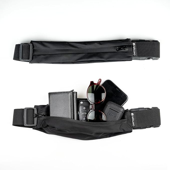 Rebuwo Running Belt – Adjustable Waist Pack Bag for Men & Women | Lightweight Fanny Pouch for Jogging, Hiking, Travel, Gym & Outdoor Fitness – Black