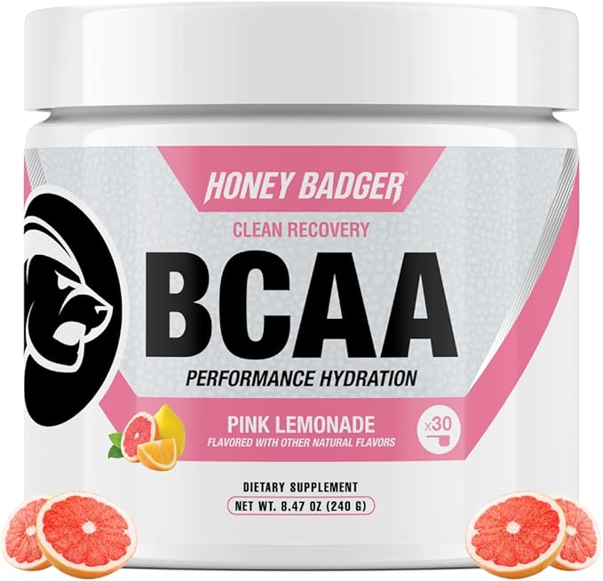 Honey Badger BCAA + EAA Powder | Micronized Creatine Monohydrate | Muscle Growth & Recovery | Natural Recovery for Men & Women | Sugar Free & Paleo | 30 Servings
