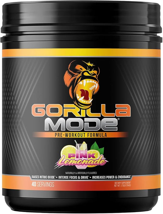Gorilla Mind Pre Workout - Massive Pumps Laser Focus Energy Power - L-Citrulline, Creatine, L-Tyrosine, Betaine, Hydroprime, Alpha-GPC, 400mg Caffeine, Huperzine A - 784g (Pink Lemonade)