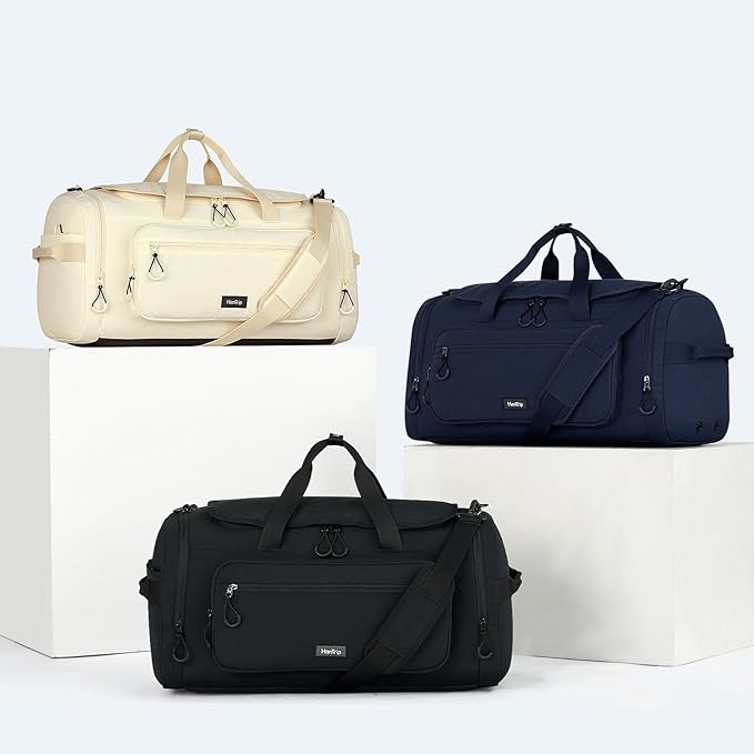 Large Travel Duffle Gym Bag with Shoe Compartment, Underseat Carry On Luggage Overnight Weekender Personal Item Workout Bags for Women Men (Navy Blue)