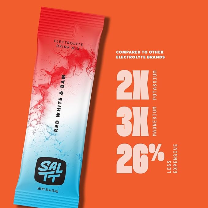 SALTT Electrolytes Powder Drink Mix - Red White and Bam- 30 Hydration Packets - Magnesium, Potassium, Sodium, Trace Minerals - Zero Sugar & Gluten Free - Travel Essentials