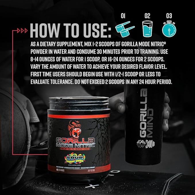 Gorilla Mind - Gorilla Mode Nitric Upgraded Stimulant Free Pre-Workout – Best Tasting and Most Effective Stimulant Free Pre-Workout/Massive Pumps · Vasodilation · Power / 784 Grams (Tigers Blood)