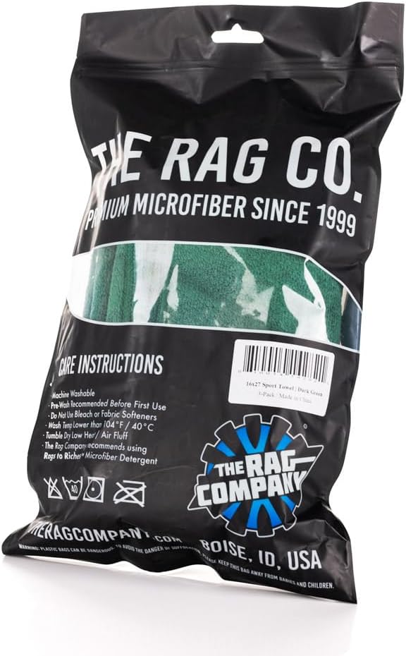 The Rag Company - Sport & Workout Towel - Gym, Exercise, Fitness, Spa, Ultra Soft, Super Absorbent, Fast Drying Premium Microfiber, 320gsm, 16in x 27in, Dark Green (3-Pack)