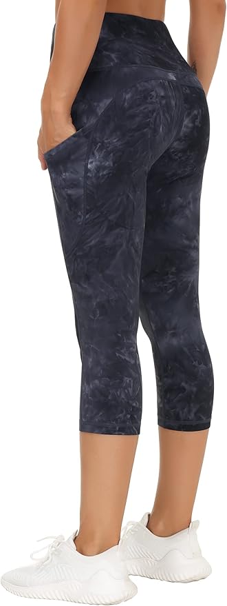 THE GYM PEOPLE Thick High Waist Capris Yoga Pants with Pockets, Tummy Control Workout Running Yoga Leggings for Women