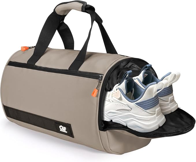 C&F BOGMOST Small Travel Duffel Bag,Compact Sports Small Gym Bag with Shoes Compartment,Lightweight Duffel Bag for Men & Women,Personal Item Travel Bag Weekender Bags for Travel Sports Gym -Khaki