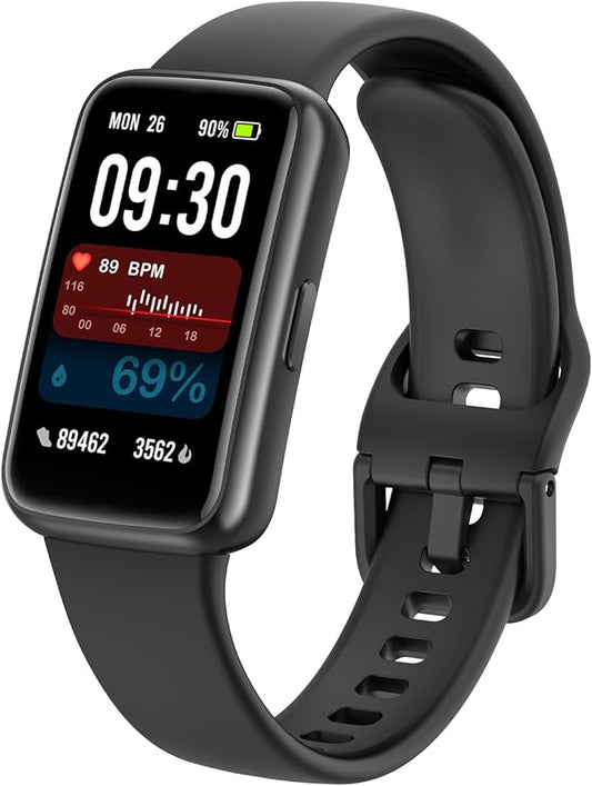 Fitness Tracker Watch for Men & Women, 1.47" HD with Bluetooth, 24/7 Heart Rate & Blood Oxygen Monitor, Sleep & Step Counter, 100+ Sports Modes, IP68 Waterproof, Compatible with Android iOS Black