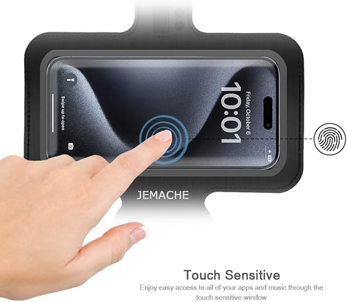 JEMACHE Slim Running Phone Armband for iPhone 17 16 15 14 13 Pro Max, Samsung Galaxy S25 S24 S23 S22 Ultra/Plus with Earphone Holder (Black) L